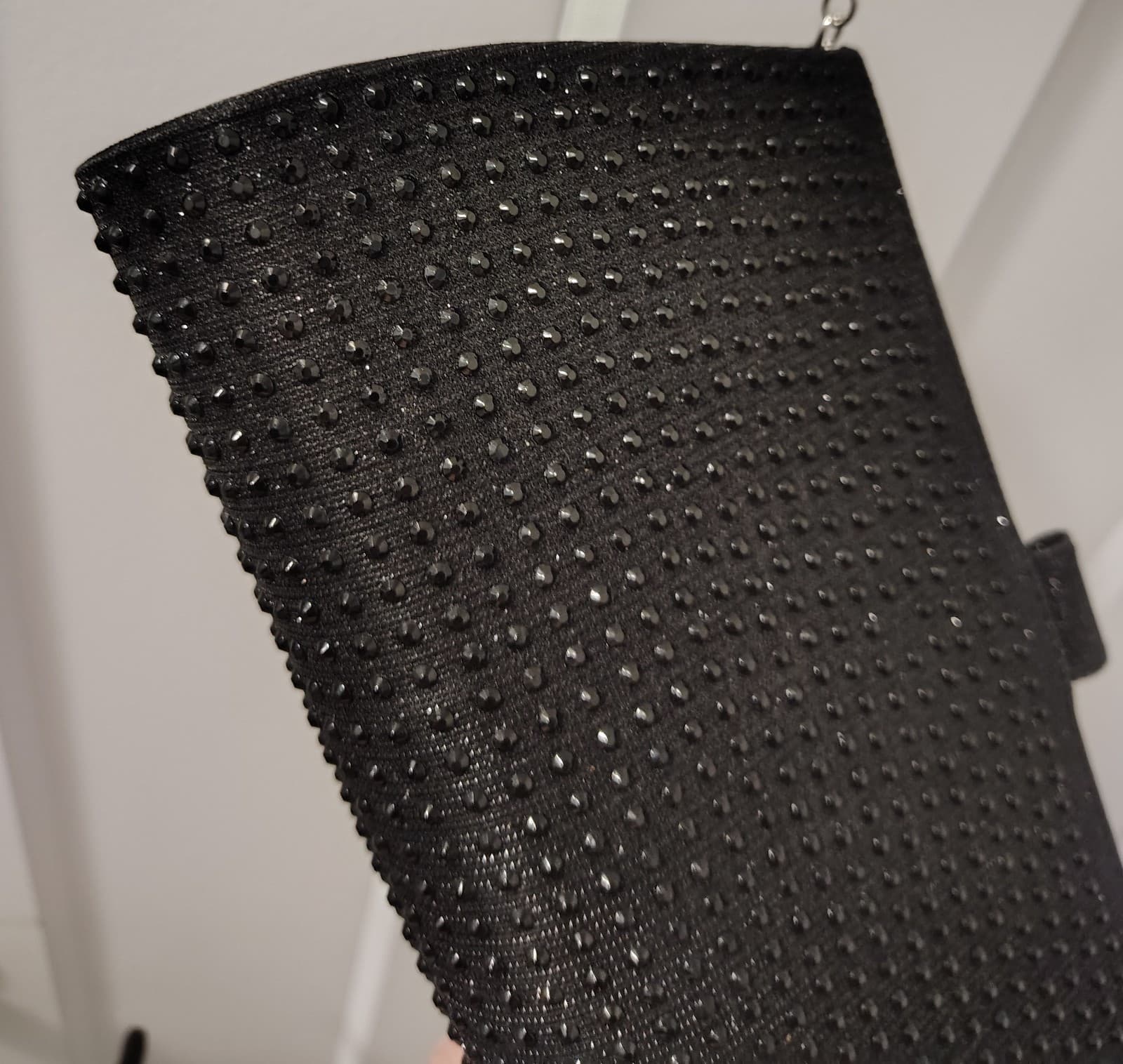 Formal Black Bling Shoulder Bag, Metal Chain - Thumbnail 4
