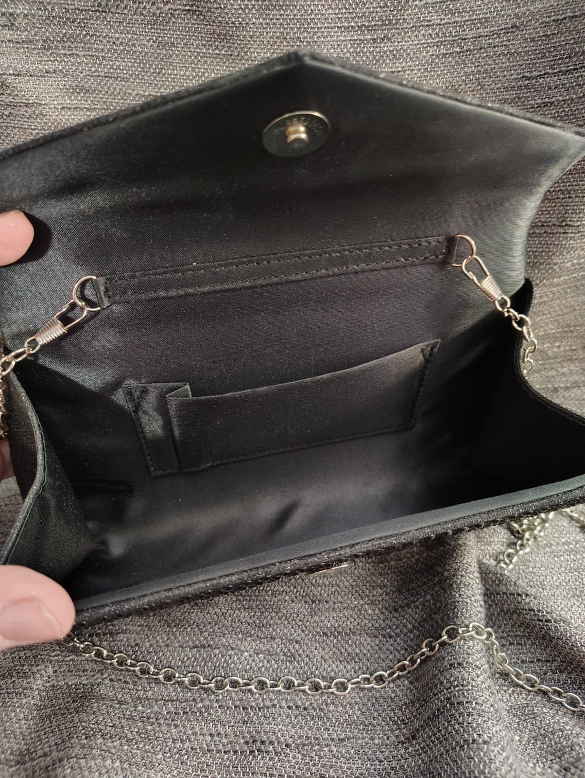 Formal Black Bling Shoulder Bag, Metal Chain - Thumbnail 11