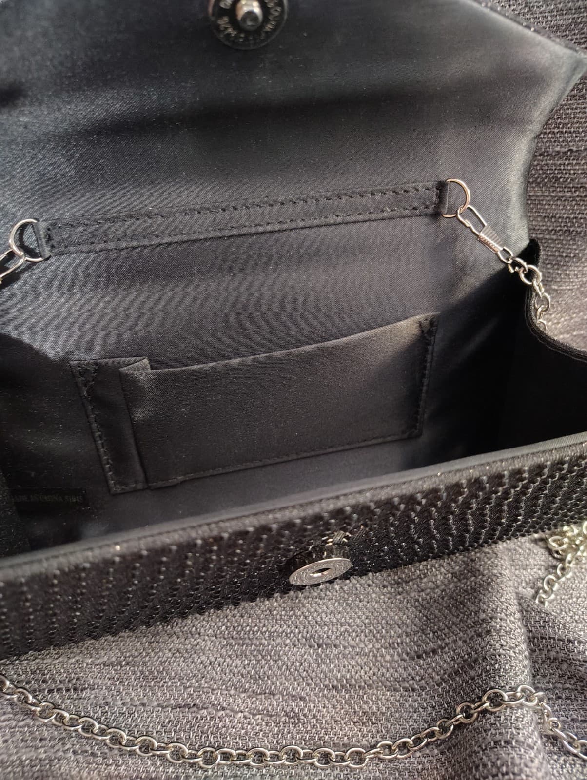 Formal Black Bling Shoulder Bag, Metal Chain - Thumbnail 10