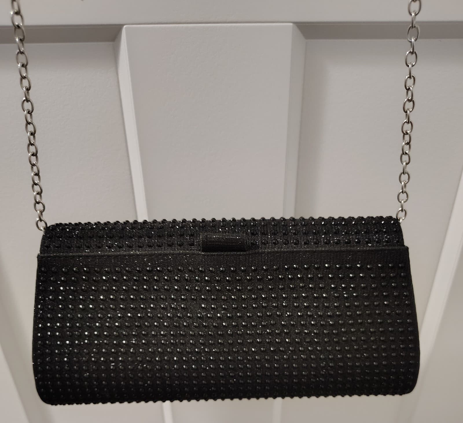 Formal Black Bling Shoulder Bag, Metal Chain - Thumbnail 3