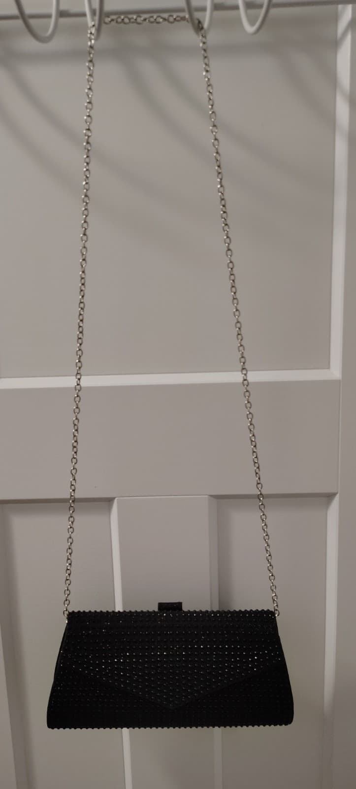 Formal Black Bling Shoulder Bag, Metal Chain - Thumbnail 2
