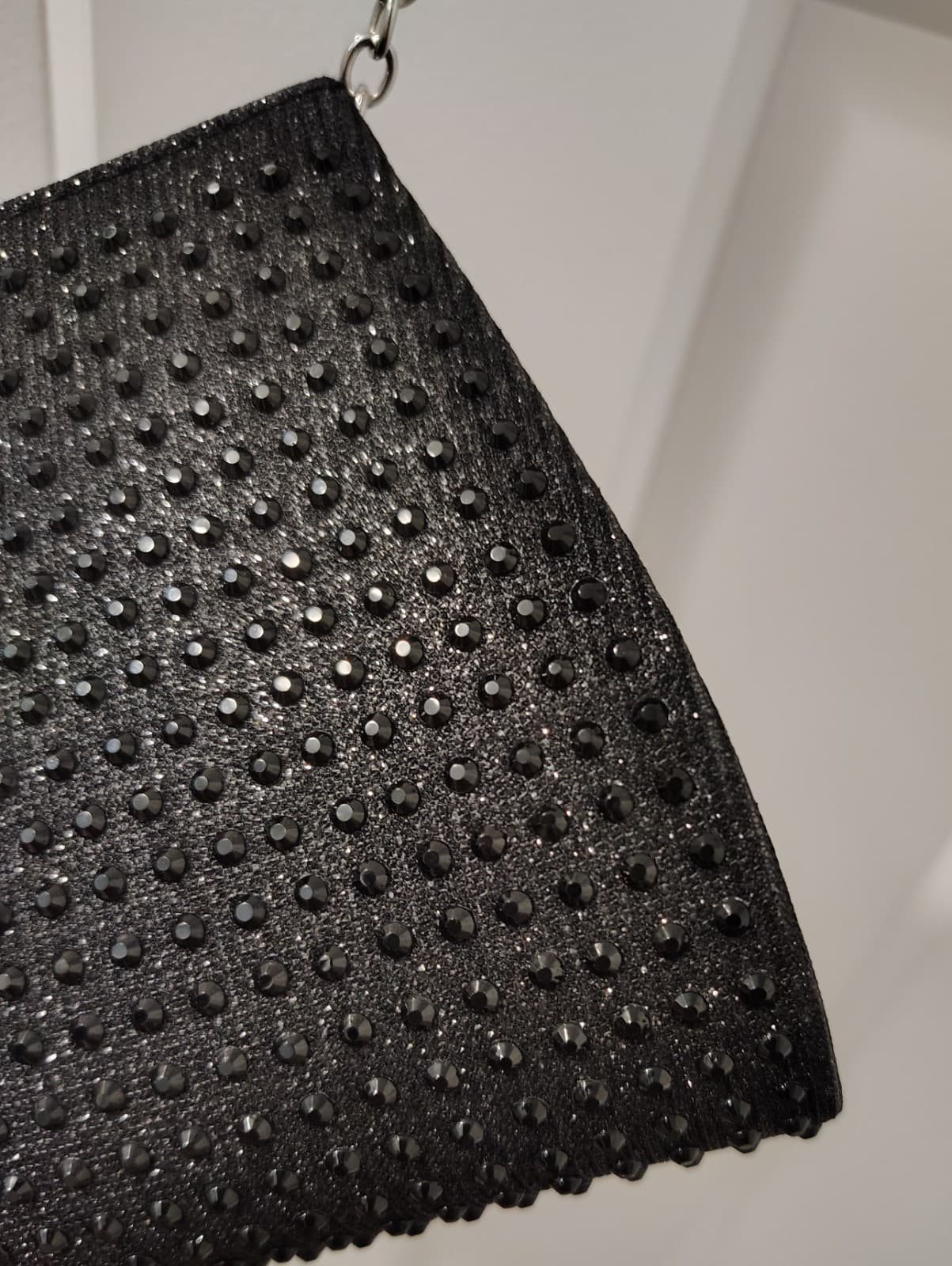 Formal Black Bling Shoulder Bag, Metal Chain - Thumbnail 5