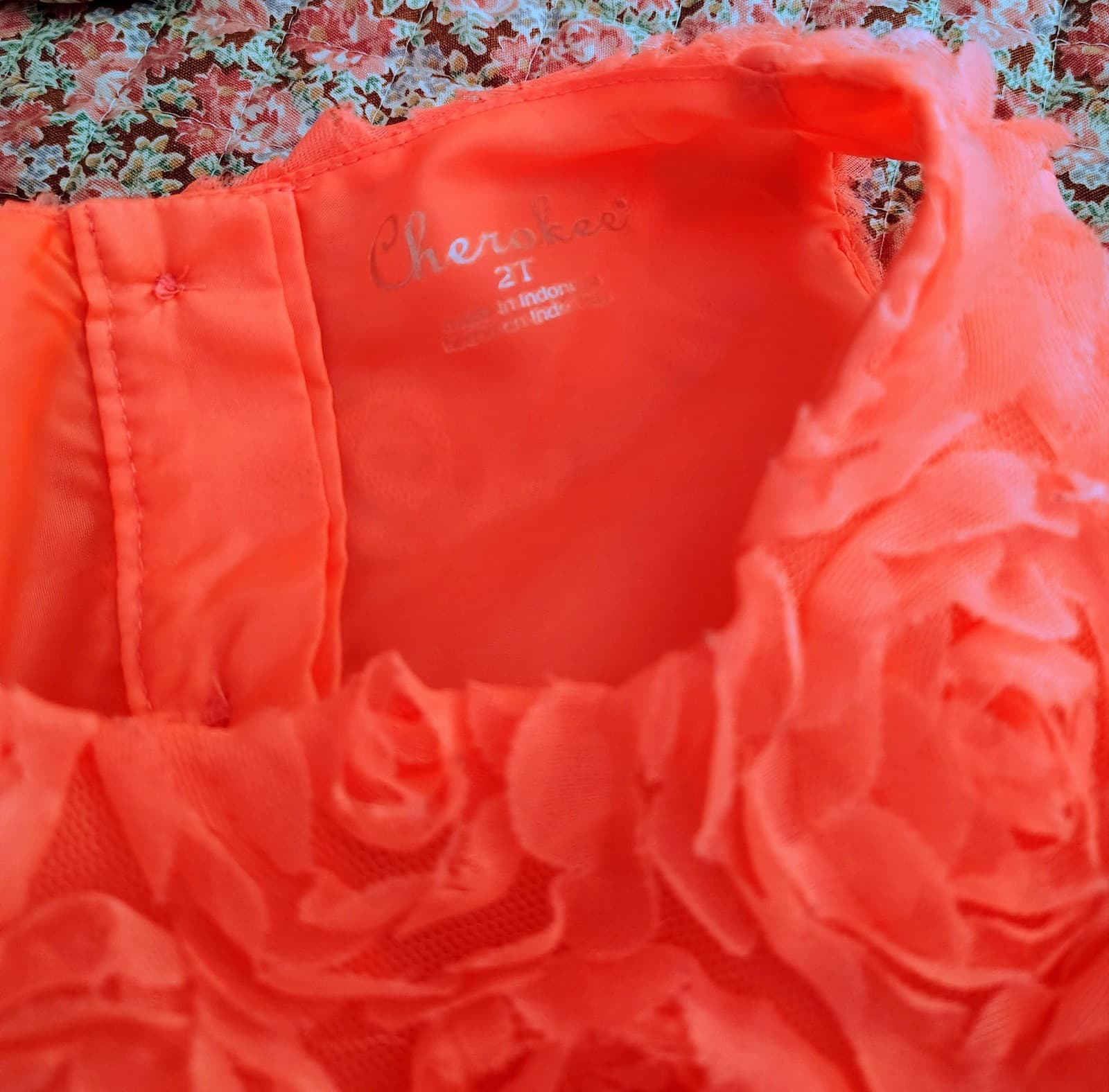 Cherokee Coral Orange 2T Rose Applique Dress - Thumbnail 6