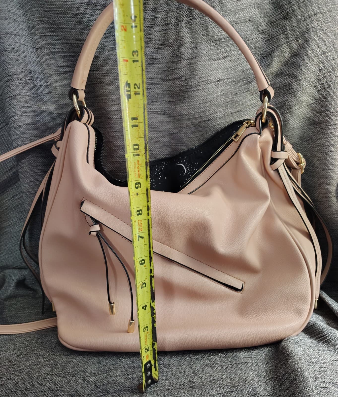 Dusty Rose Pink Faux Leather Hobo Shoulder Bag - Thumbnail 3