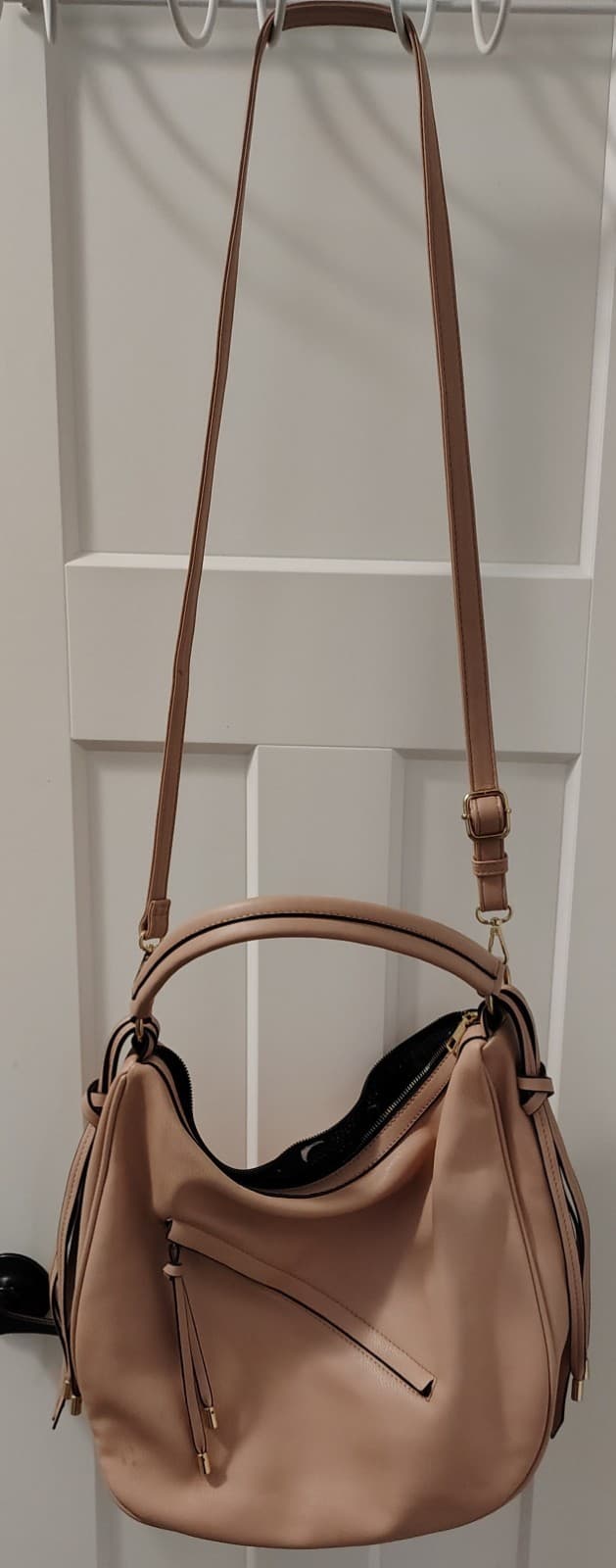 Dusty Rose Pink Faux Leather Hobo Shoulder Bag - Thumbnail 4