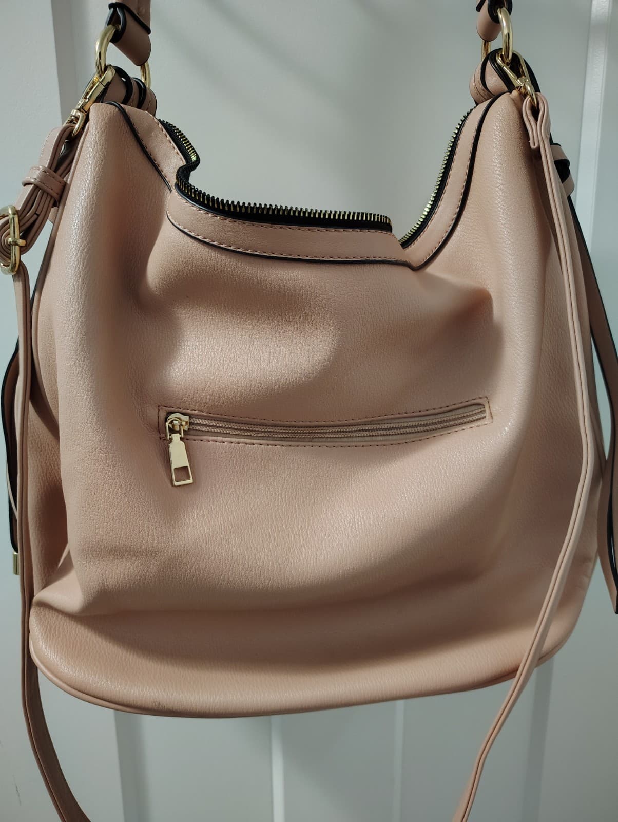Dusty Rose Pink Faux Leather Hobo Shoulder Bag - Thumbnail 5