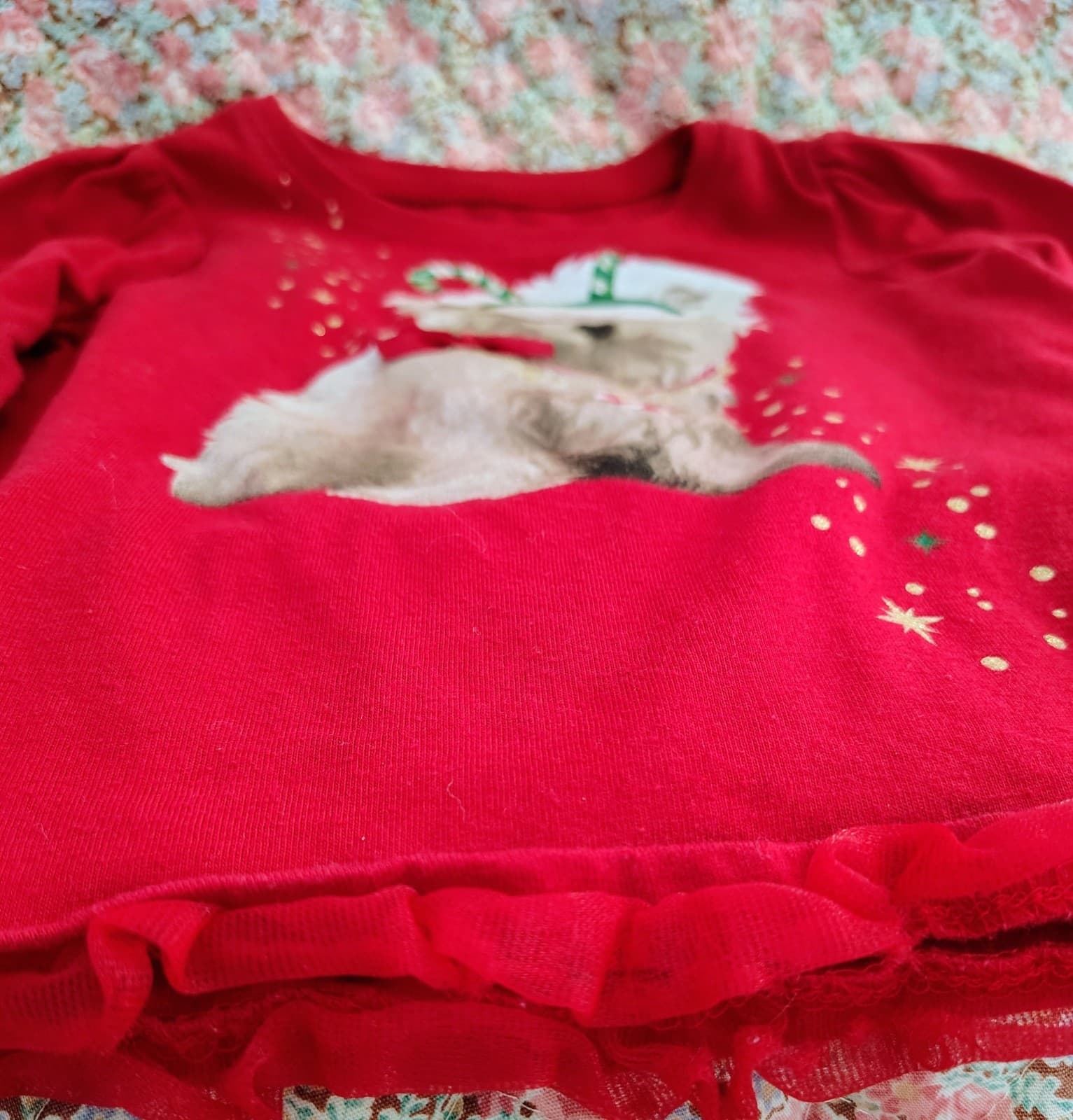 Red Girls Toddler Holiday Shirt With Dog 24 Months - Thumbnail 2