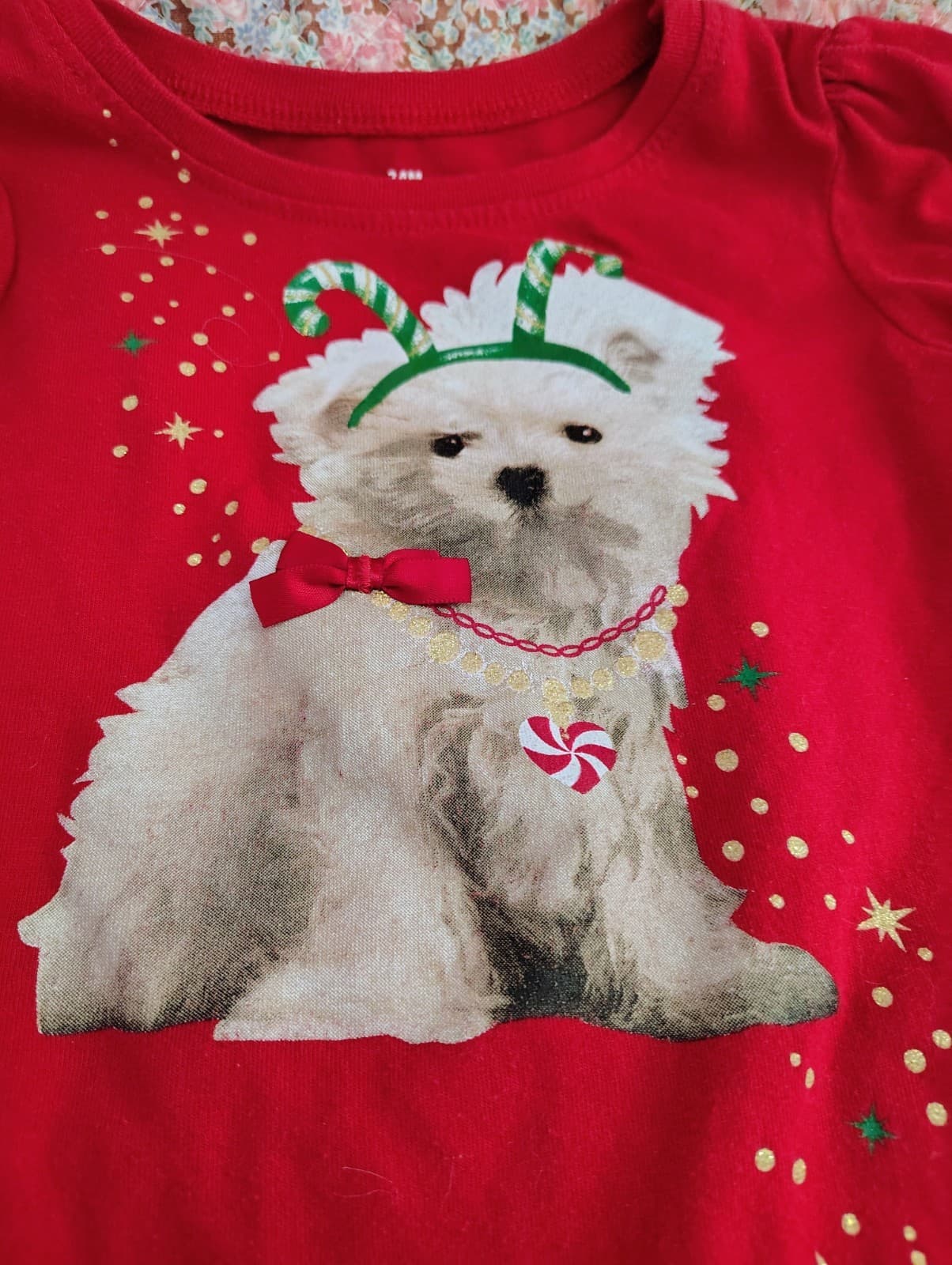 Red Girls Toddler Holiday Shirt With Dog 24 Months - Thumbnail 3
