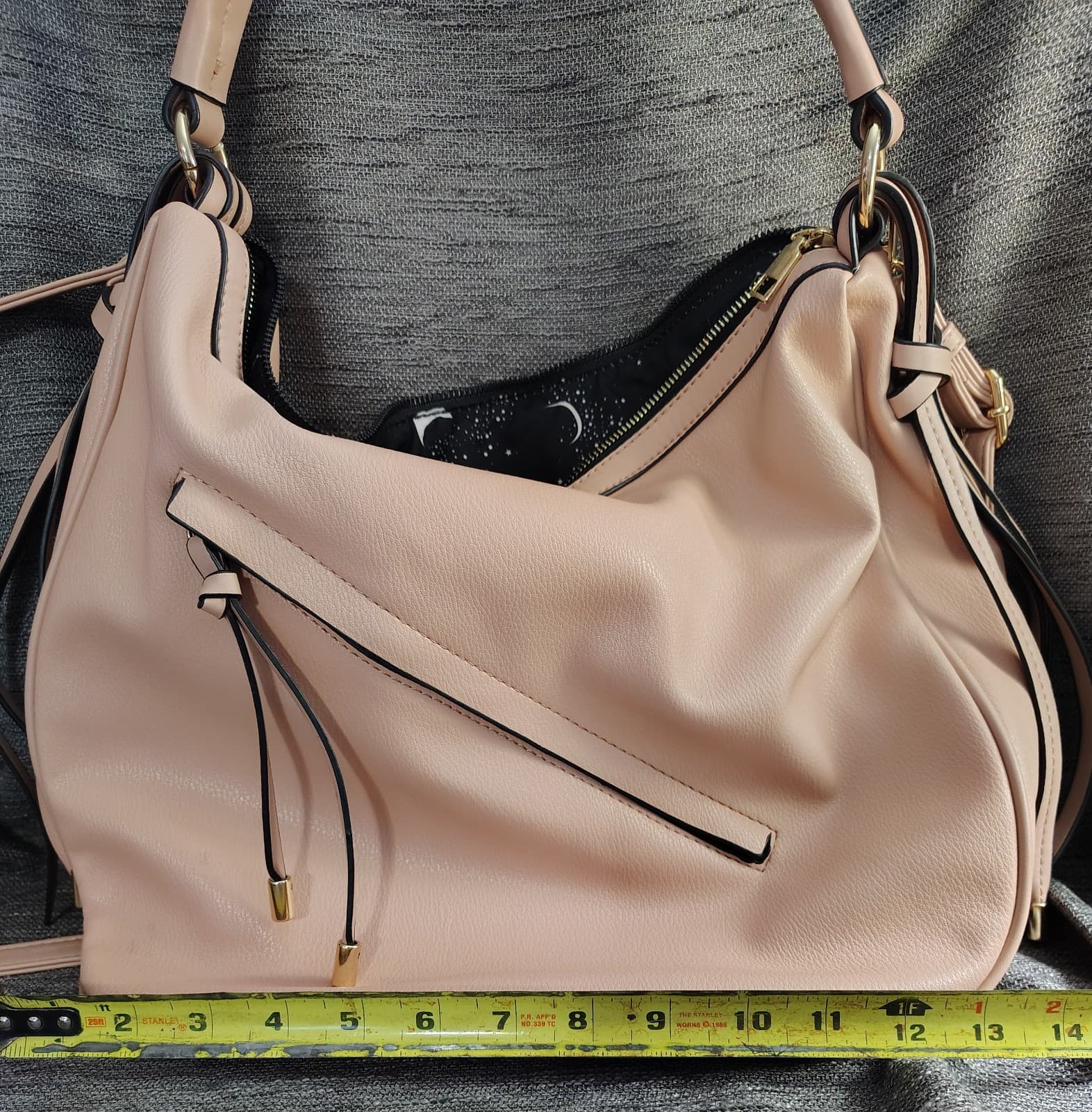 Dusty Rose Pink Faux Leather Hobo Shoulder Bag - Thumbnail 2