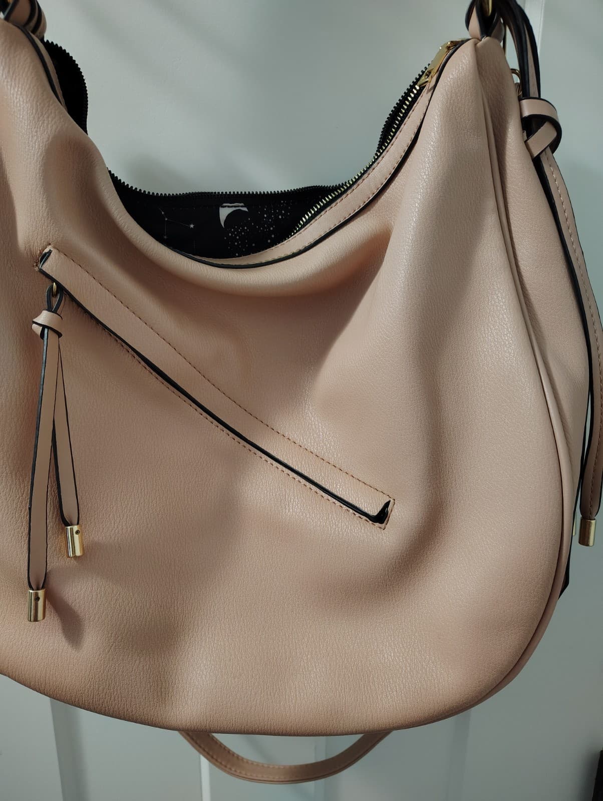 Dusty Rose Pink Faux Leather Hobo Shoulder Bag - Thumbnail 11