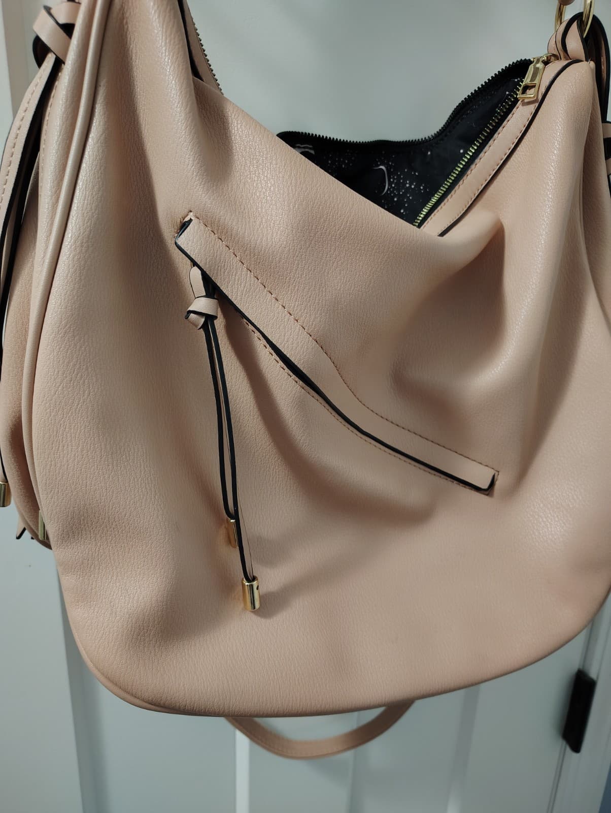 Dusty Rose Pink Faux Leather Hobo Shoulder Bag - Thumbnail 9