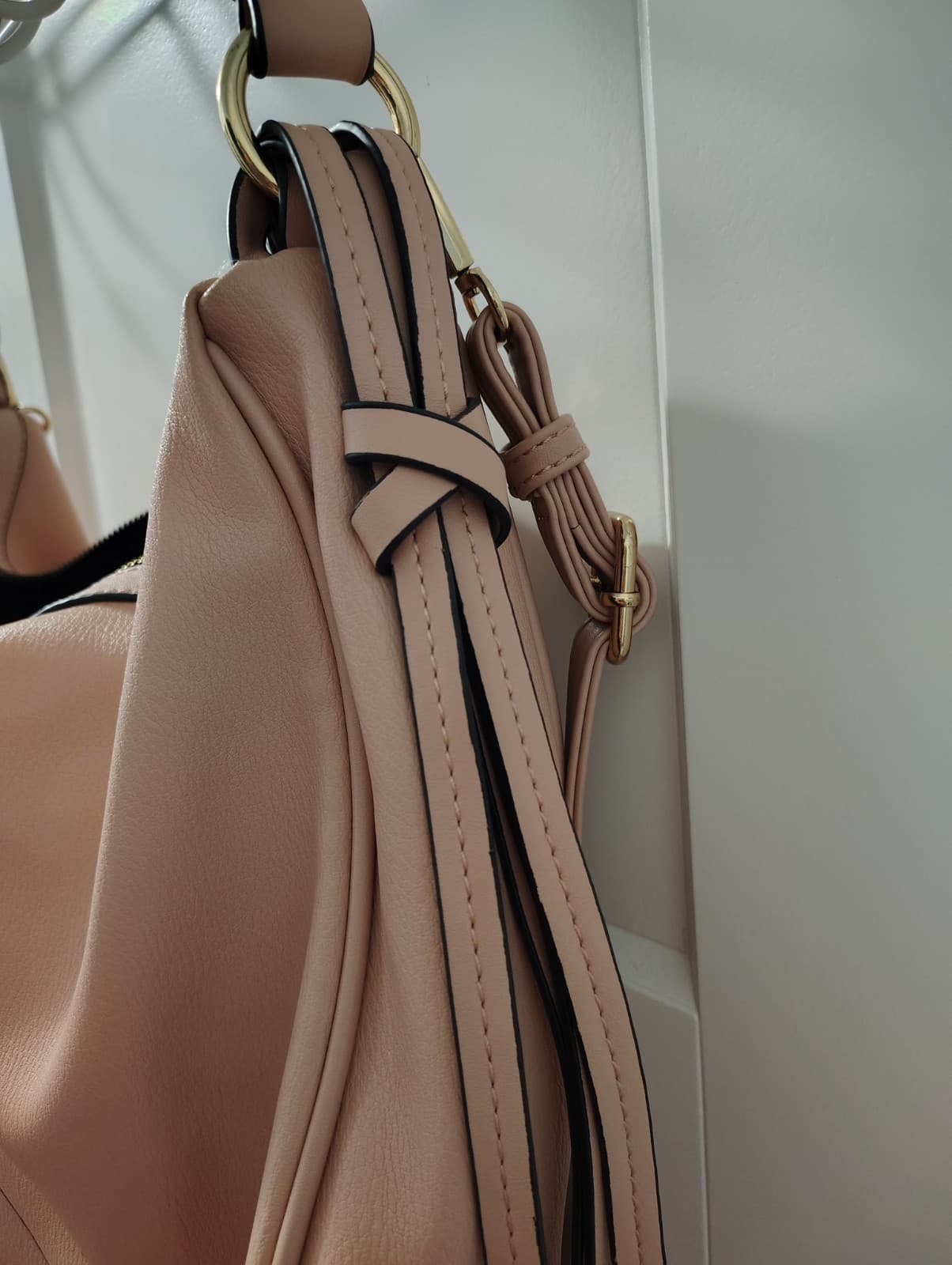 Dusty Rose Pink Faux Leather Hobo Shoulder Bag - Thumbnail 12