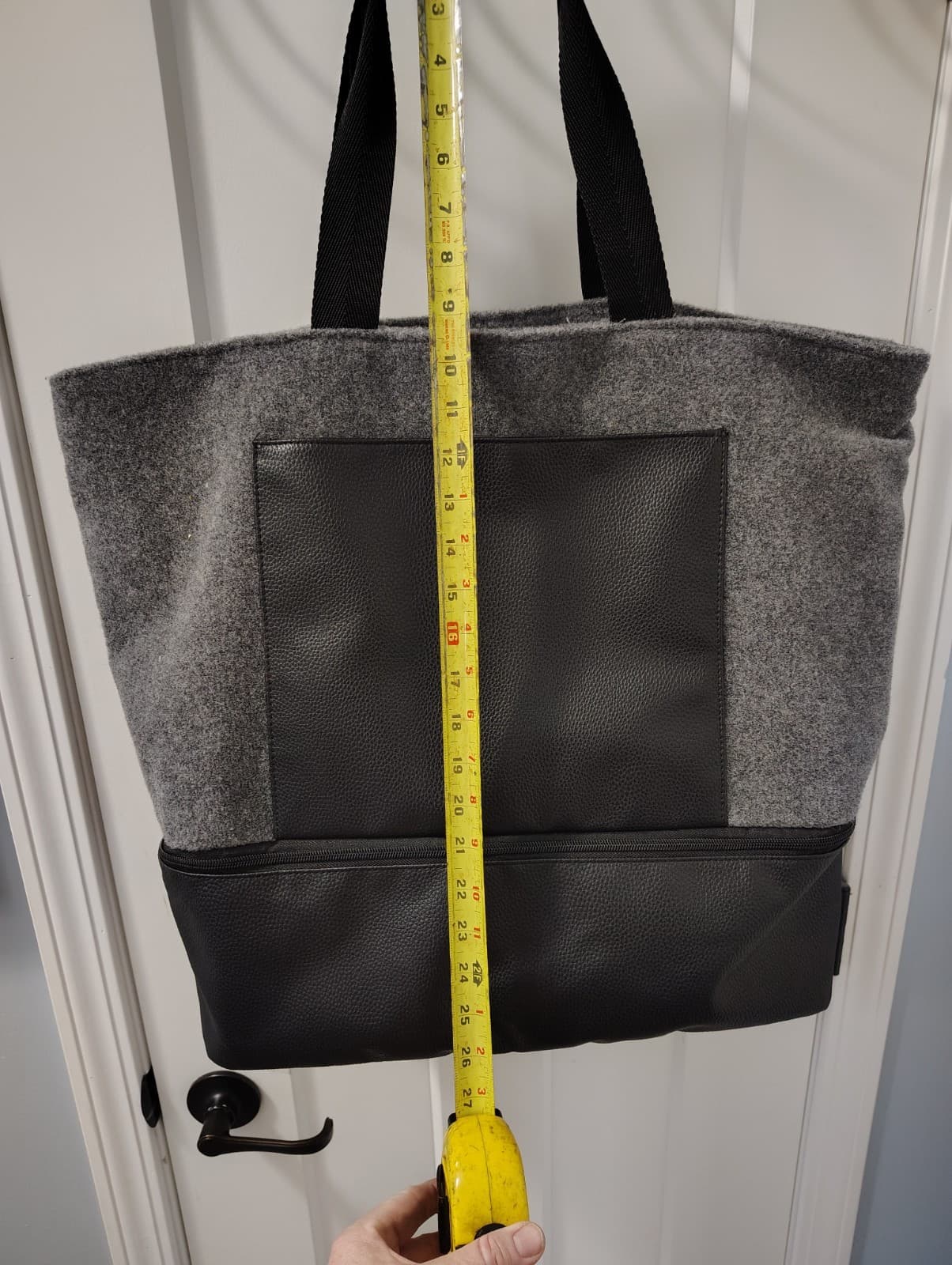 DSW Overnighter Grey Black Fleece Tote Bag - Thumbnail 4