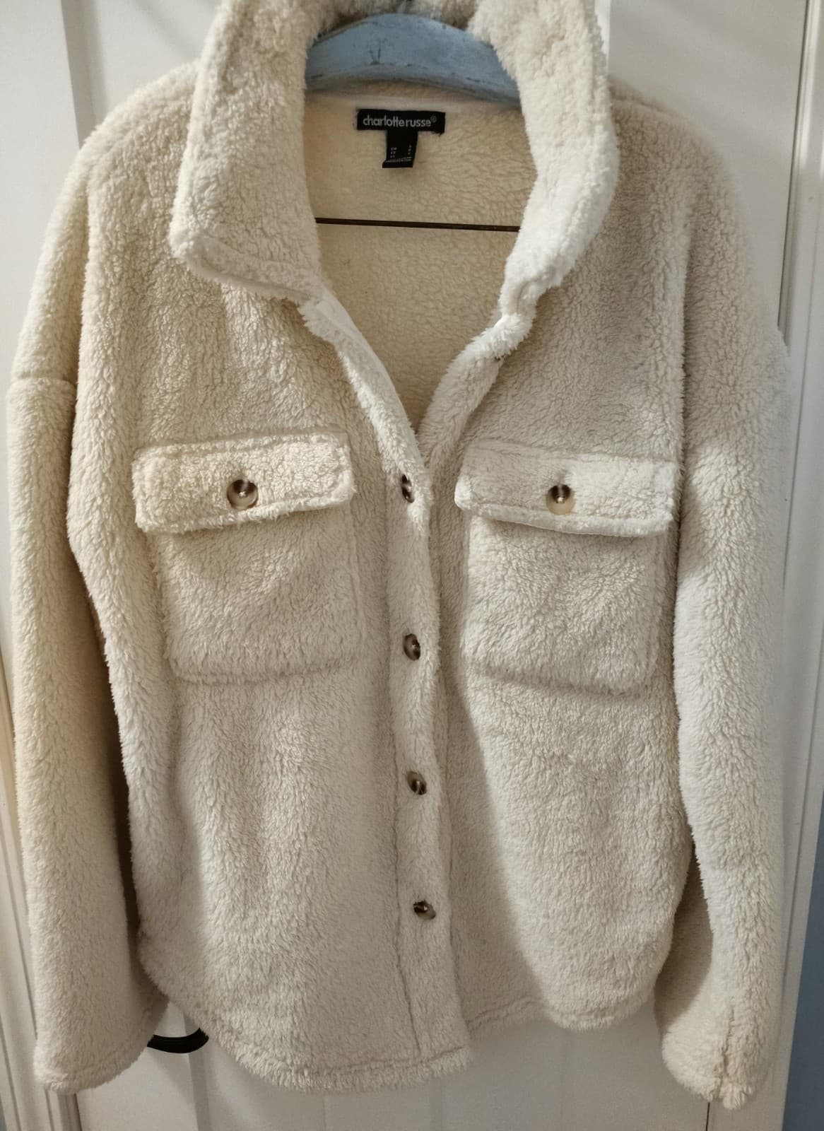 Charlotte Russe Cream Fleece Button Up Jacket, Size Small - Thumbnail 2