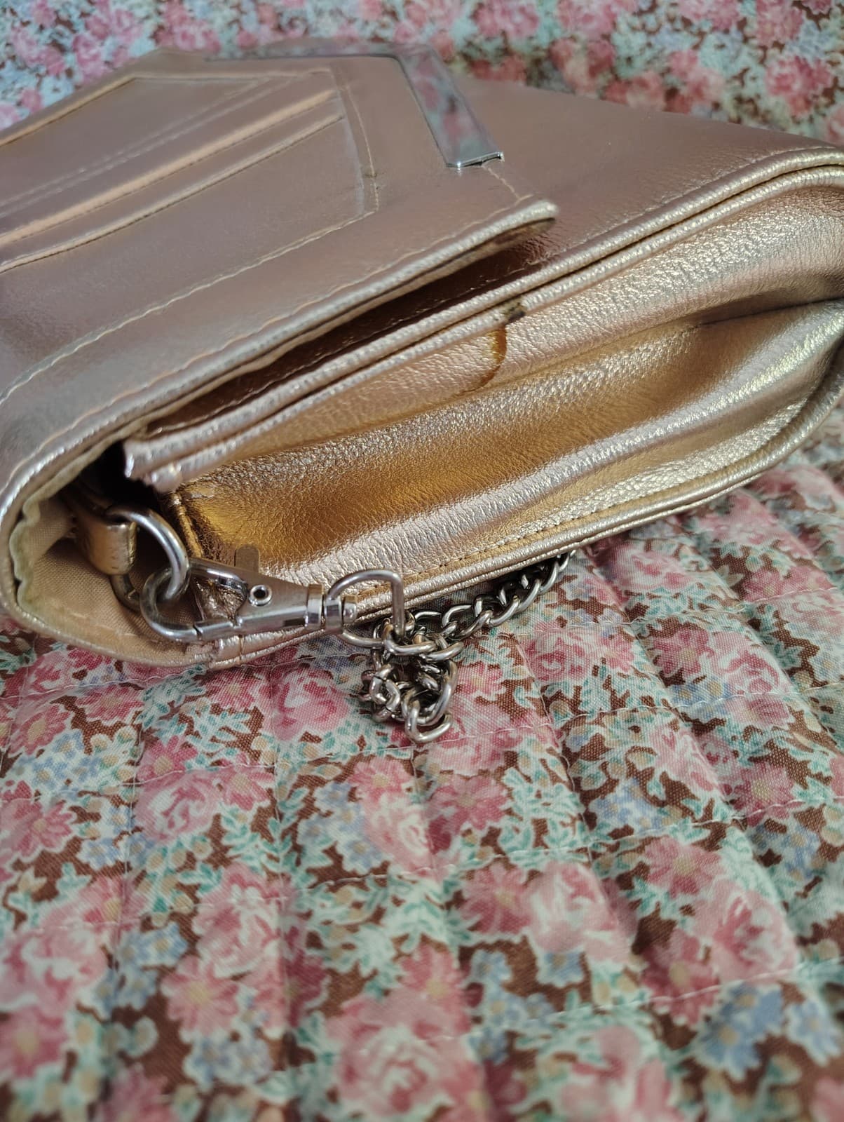 Rampage Rose Metallic Clutch With Silver Strap - Thumbnail 10