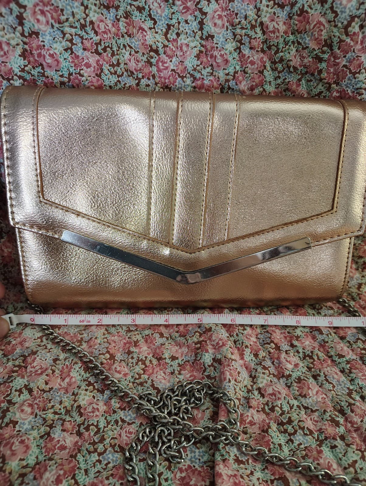 Rampage Rose Metallic Clutch With Silver Strap - Thumbnail 13