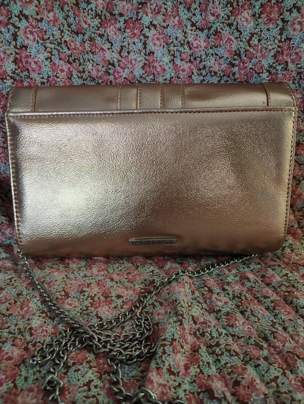 Rampage Rose Metallic Clutch With Silver Strap - Thumbnail 6
