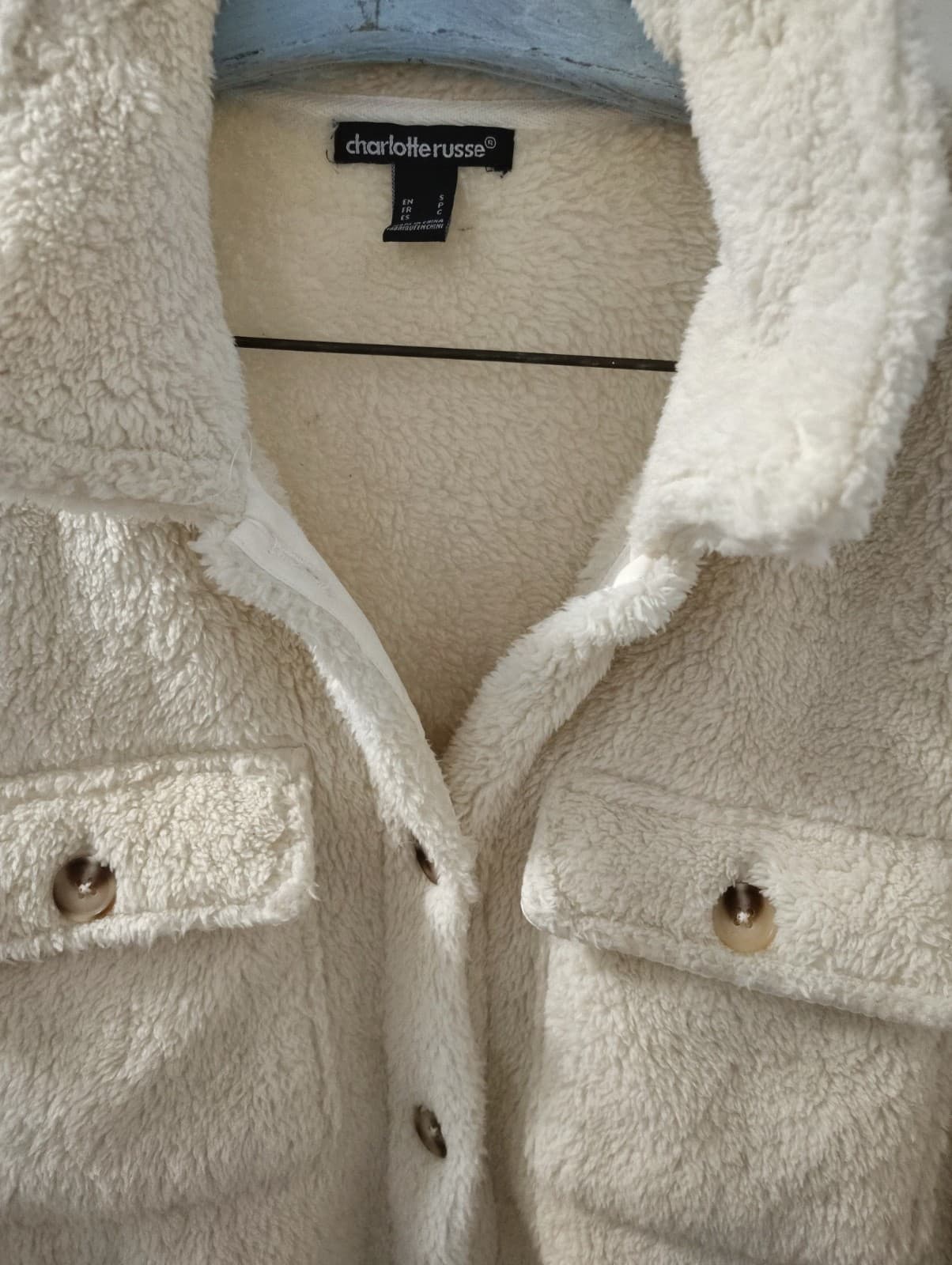 Charlotte Russe Cream Fleece Button Up Jacket, Size Small - Thumbnail 3
