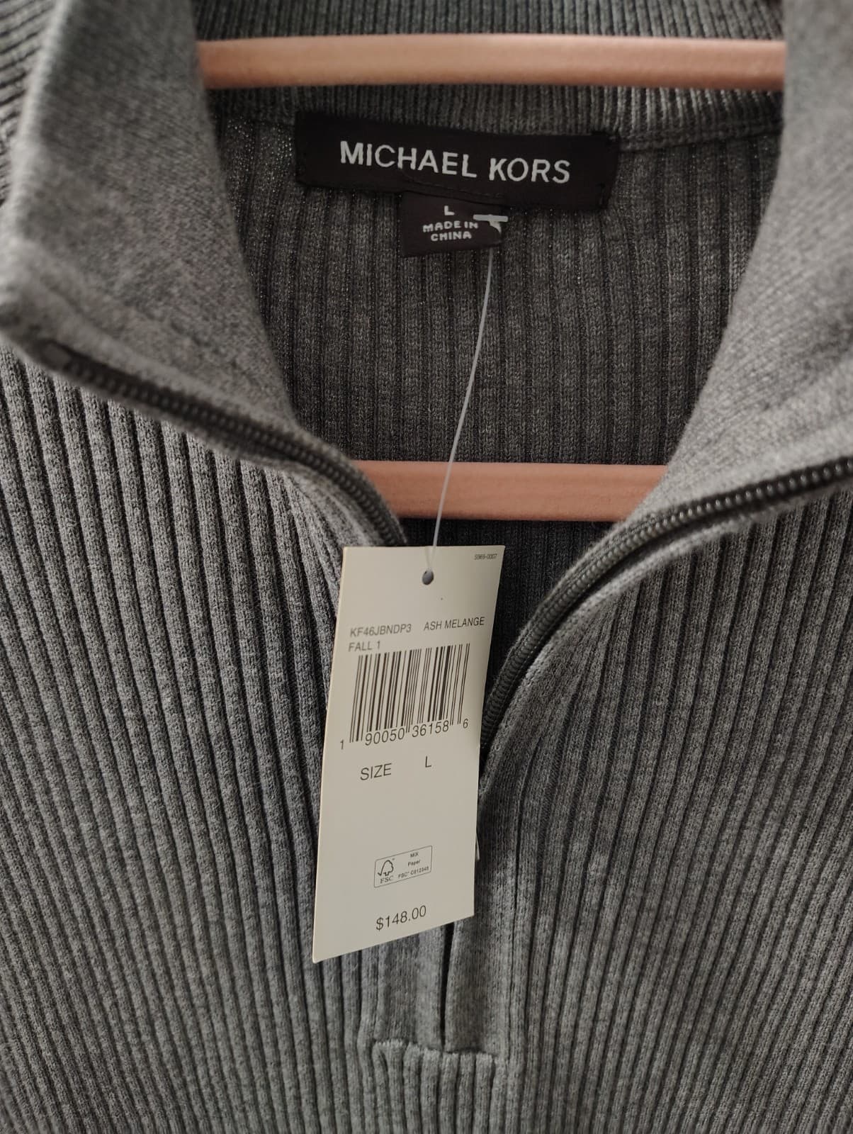 NEW Michael Kors Quarter-Zip Mens XL Gray Pullover Sweater Logo Long Sleeve - Thumbnail 6