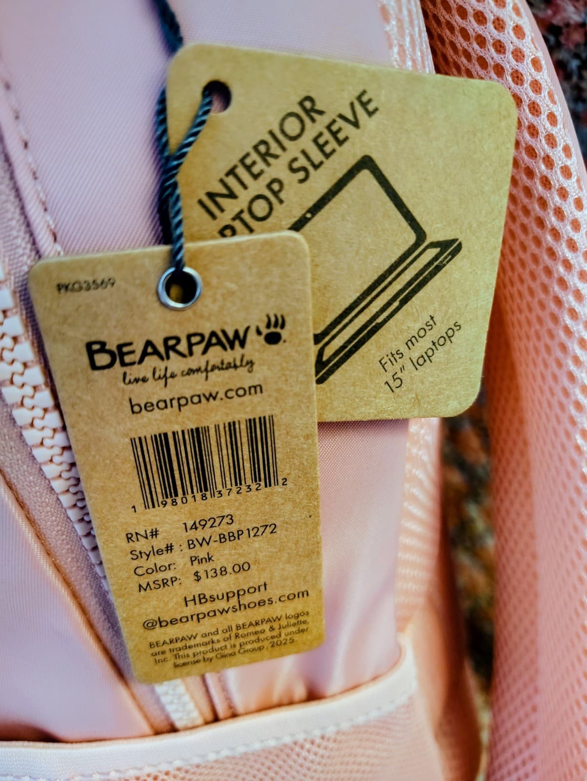 Bearpaw Pink 15" Laptop NWT Backpack, Wrist Strap Keychain, MSRP $138 - Thumbnail 6