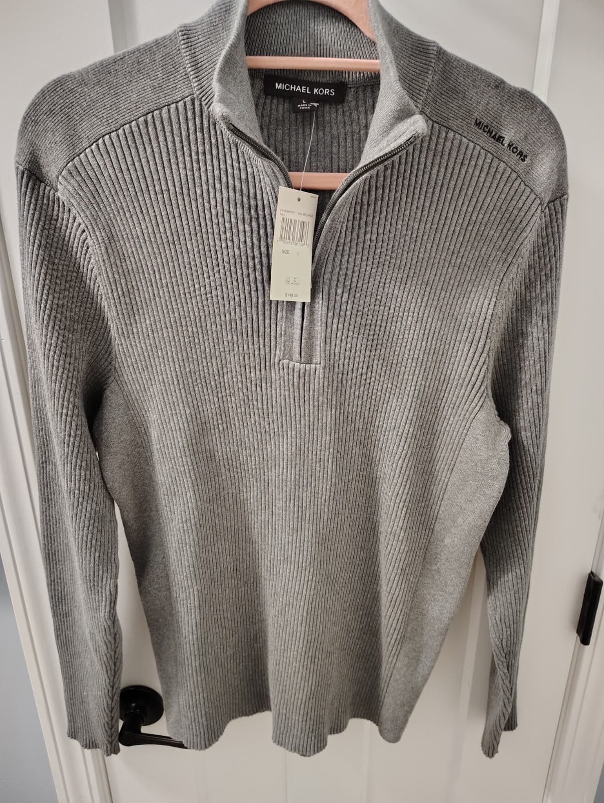NEW Michael Kors Quarter-Zip Mens XL Gray Pullover Sweater Logo Long Sleeve - Thumbnail 7
