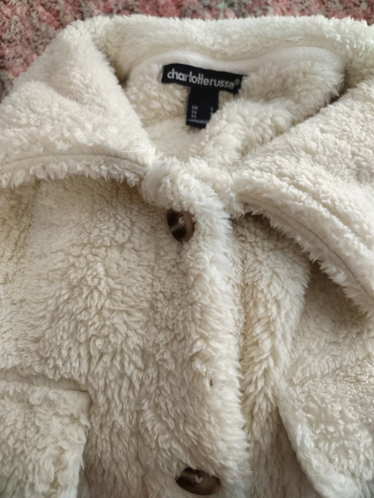 Charlotte Russe Cream Fleece Button Up Jacket, Size Small - Thumbnail 5