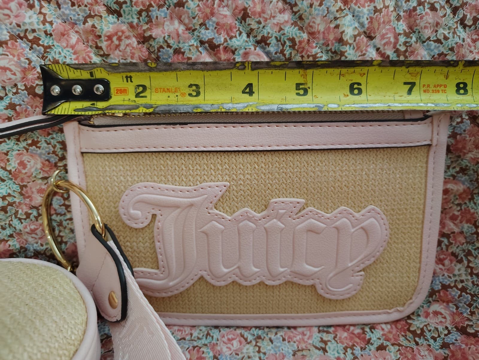 NEW Juicy Couture Exclus Woven Straw Wristlet Wallet Keychain Change Purse Set - Thumbnail 6