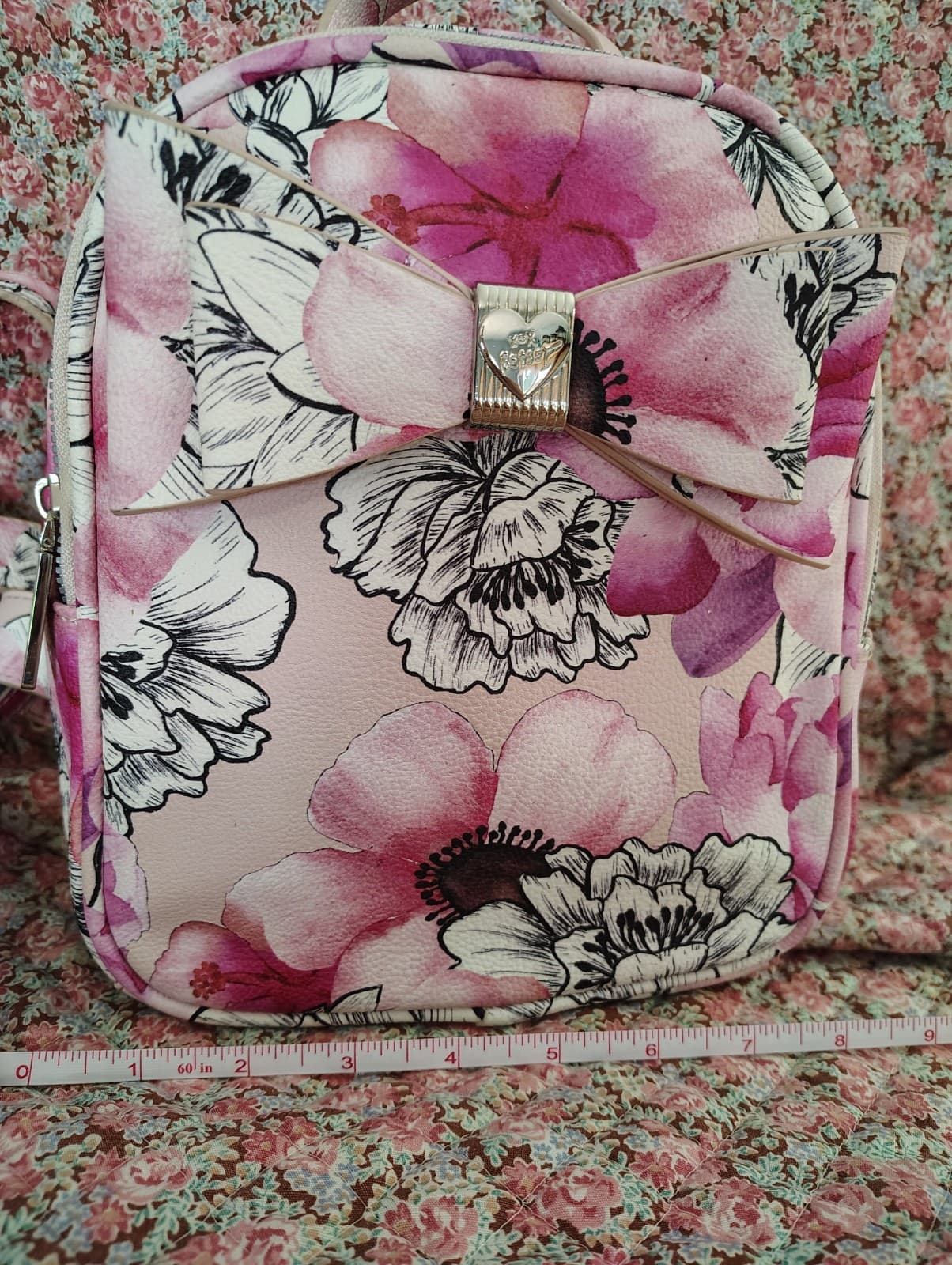 Betsey Johnson Mini Backpack Purse Blush Printed Floral & Bow - Thumbnail 18