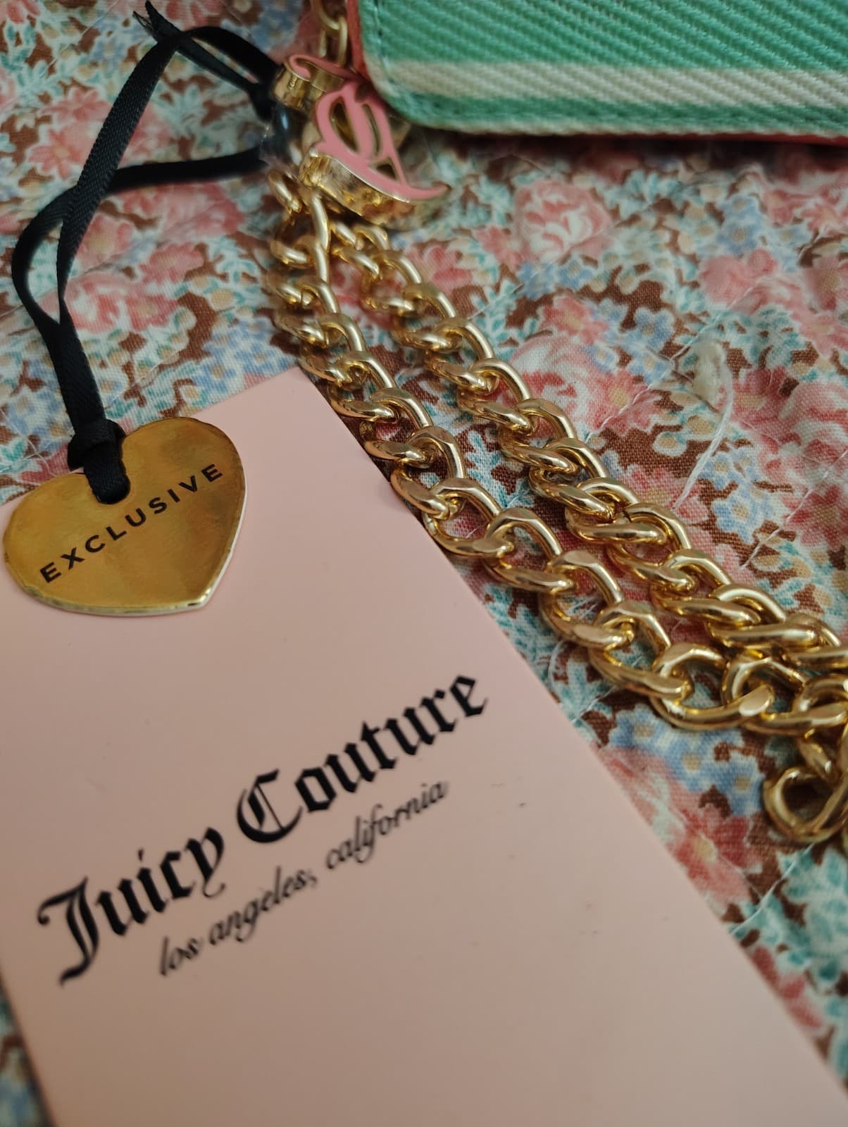 NEW Juicy Couture Exclusive Mint/Pink Wristlet Wallet Gold Chain Charm - Thumbnail 6