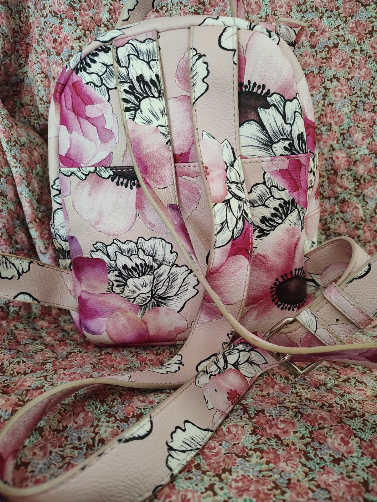 Betsey Johnson Mini Backpack Purse Blush Printed Floral & Bow - Thumbnail 6