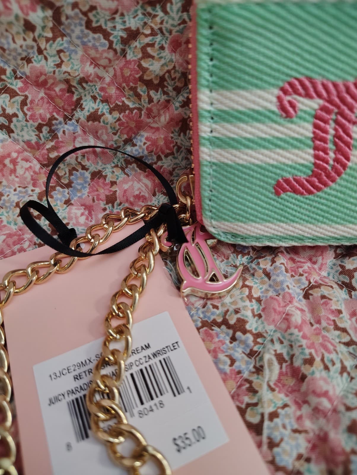 NEW Juicy Couture Exclusive Mint/Pink Wristlet Wallet Gold Chain Charm - Thumbnail 5