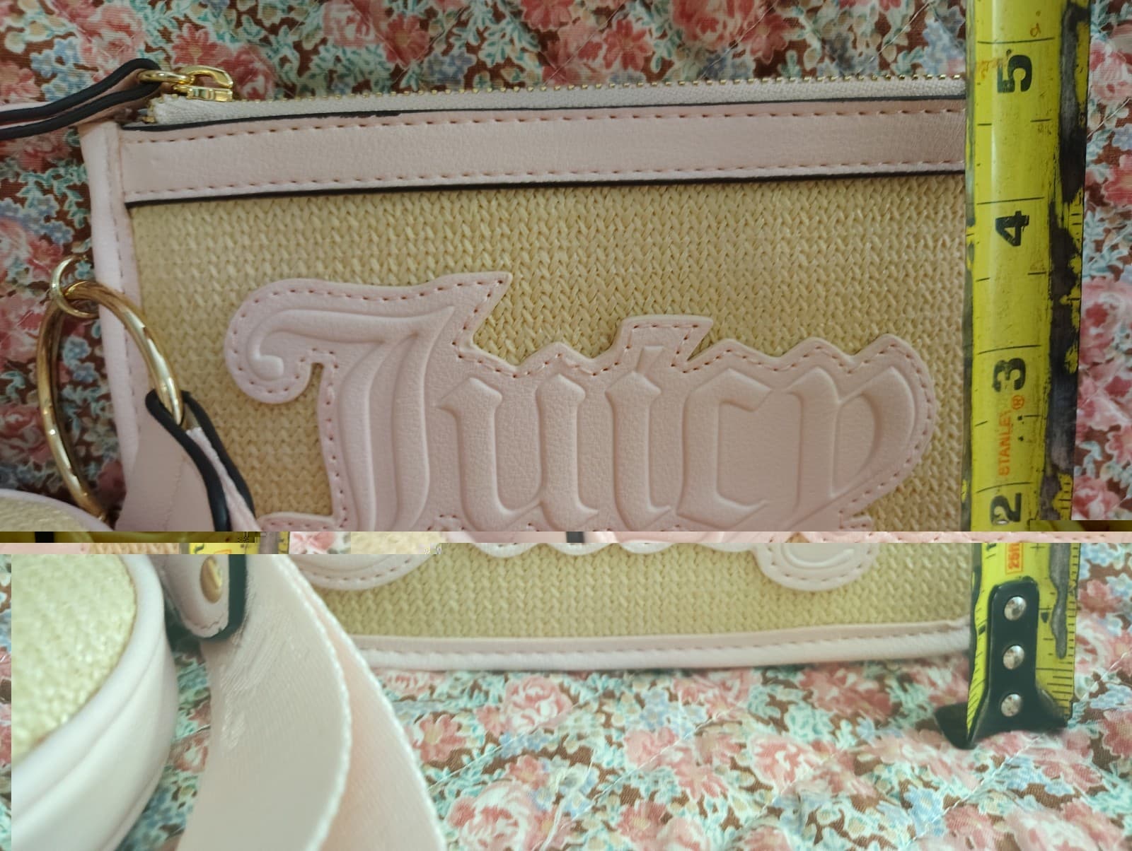 NEW Juicy Couture Exclus Woven Straw Wristlet Wallet Keychain Change Purse Set - Thumbnail 7