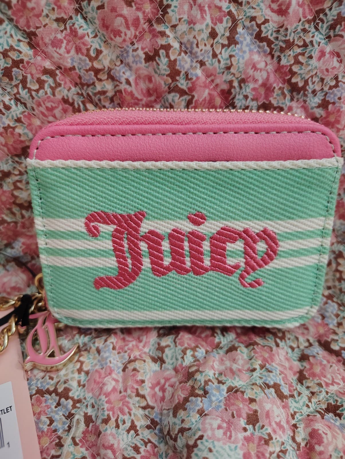 NEW Juicy Couture Exclusive Mint/Pink Wristlet Wallet Gold Chain Charm - Thumbnail 2
