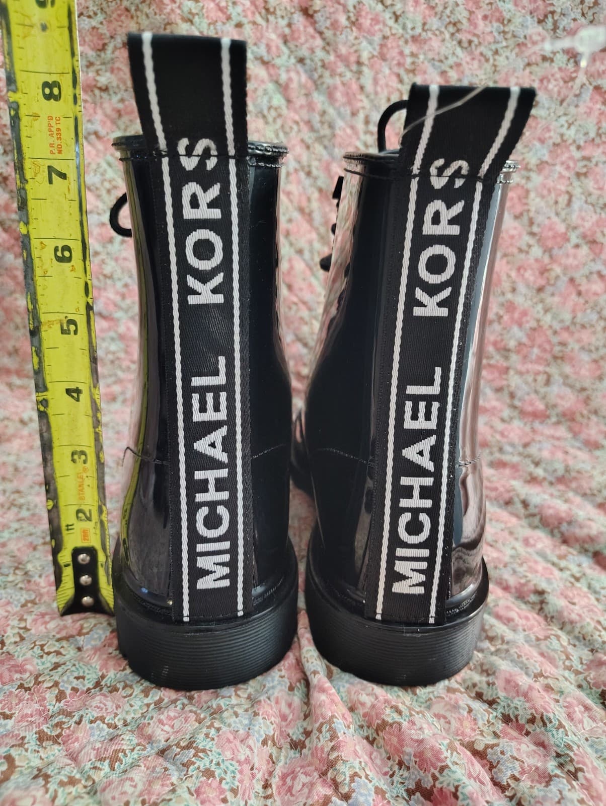 NEW Michael Kors Black Patent Man-made Leather Platform Boots, Size 8 - Thumbnail 13