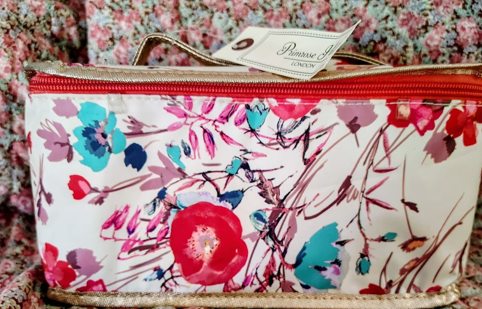 NWT Primrose Hill London Travel Cosmetics Tote Bag w/Handle Flowers/Poppies - Thumbnail 2
