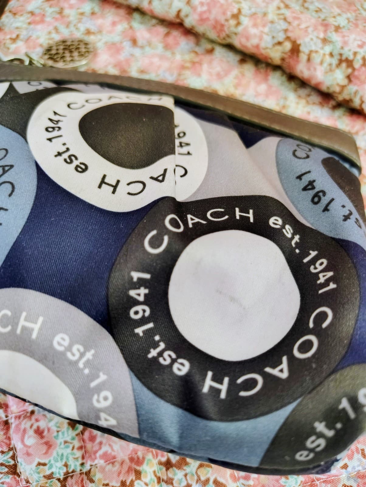 Coach Blue Gray Logo Wristlet Silver Leather And Charm - Thumbnail 10
