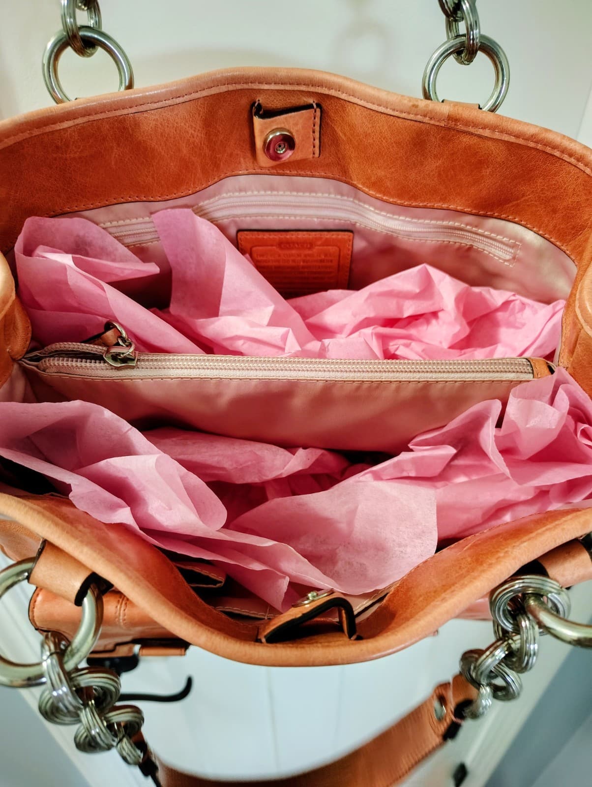 COACH Poppy Camellia Crinkled Leather Tote Satchel Antique Rose MSRP $398 - Thumbnail 13
