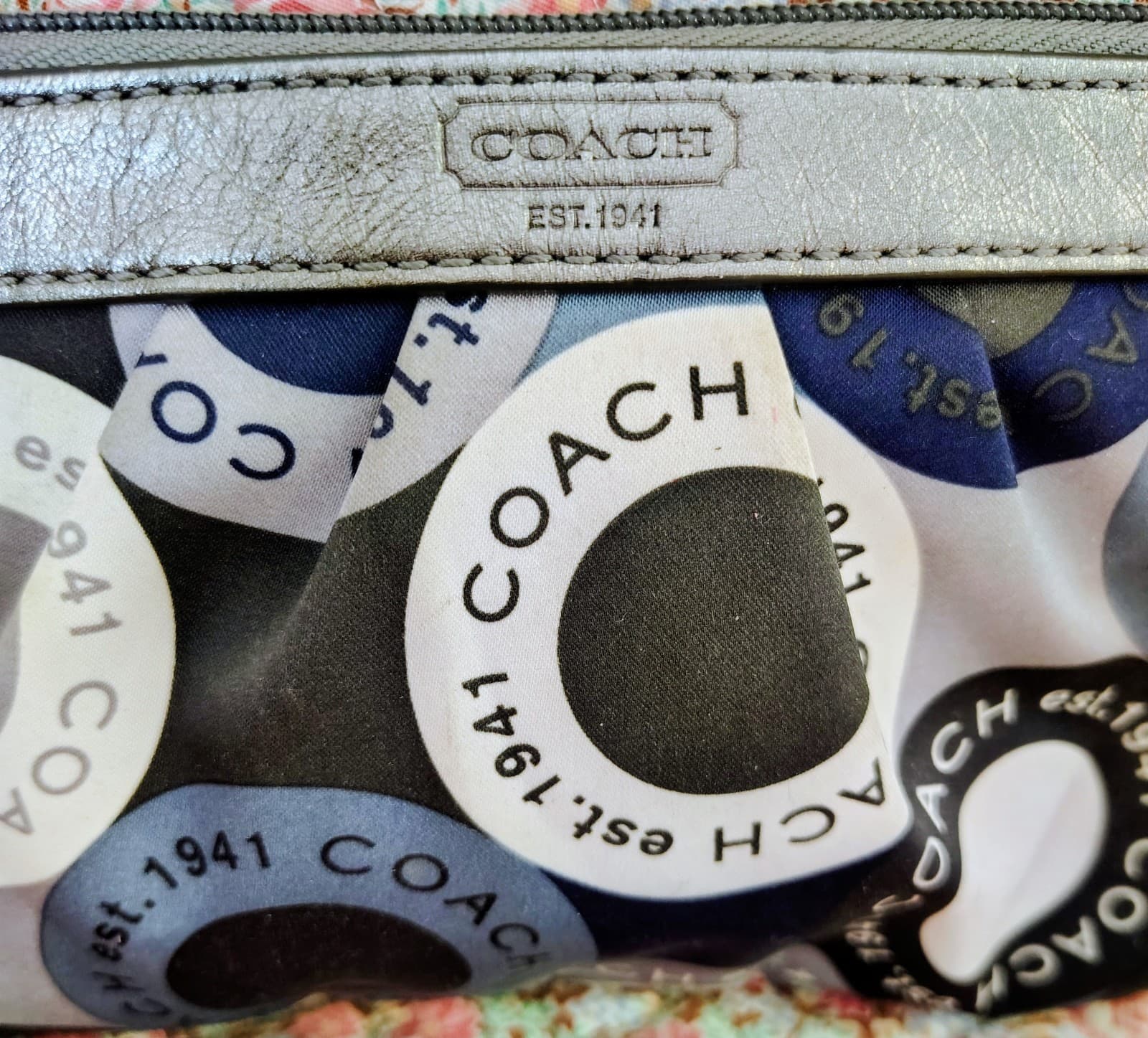 Coach Blue Gray Logo Wristlet Silver Leather And Charm - Thumbnail 5