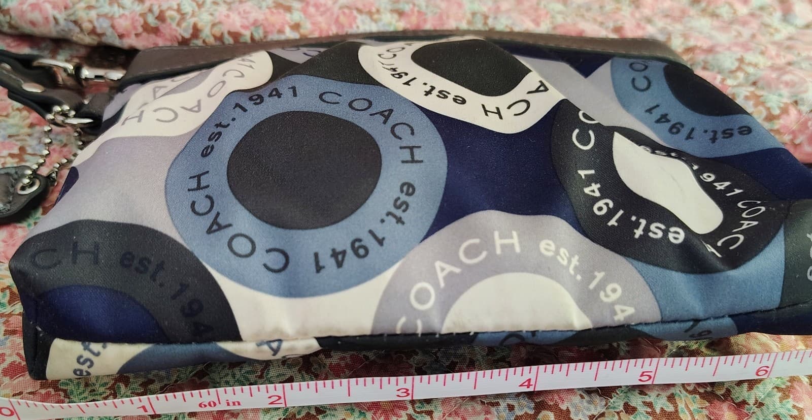Coach Blue Gray Logo Wristlet Silver Leather And Charm - Thumbnail 12