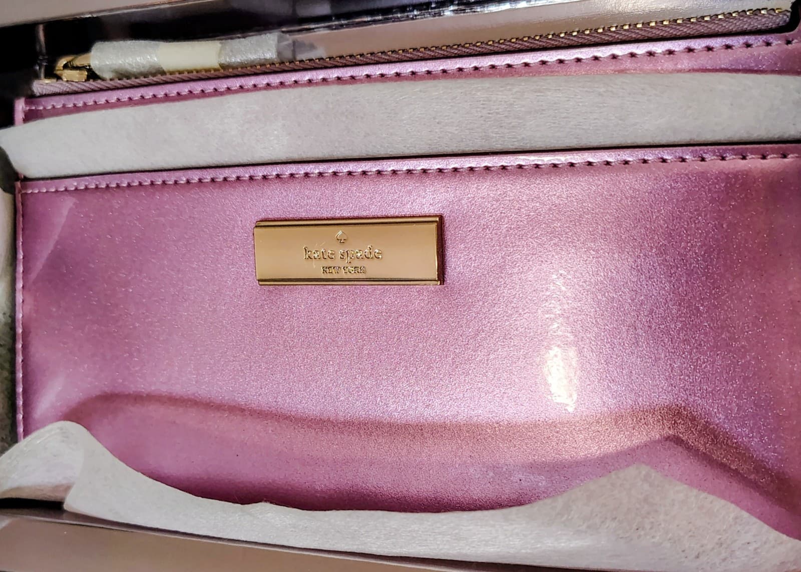NEW Kate Spade New York Metallic Pink Zip Pouch Card Holder With Box $149