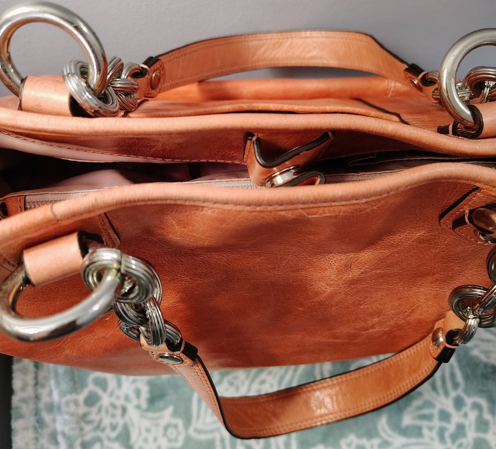 COACH Poppy Camellia Crinkled Leather Tote Satchel Antique Rose MSRP $398 - Thumbnail 15