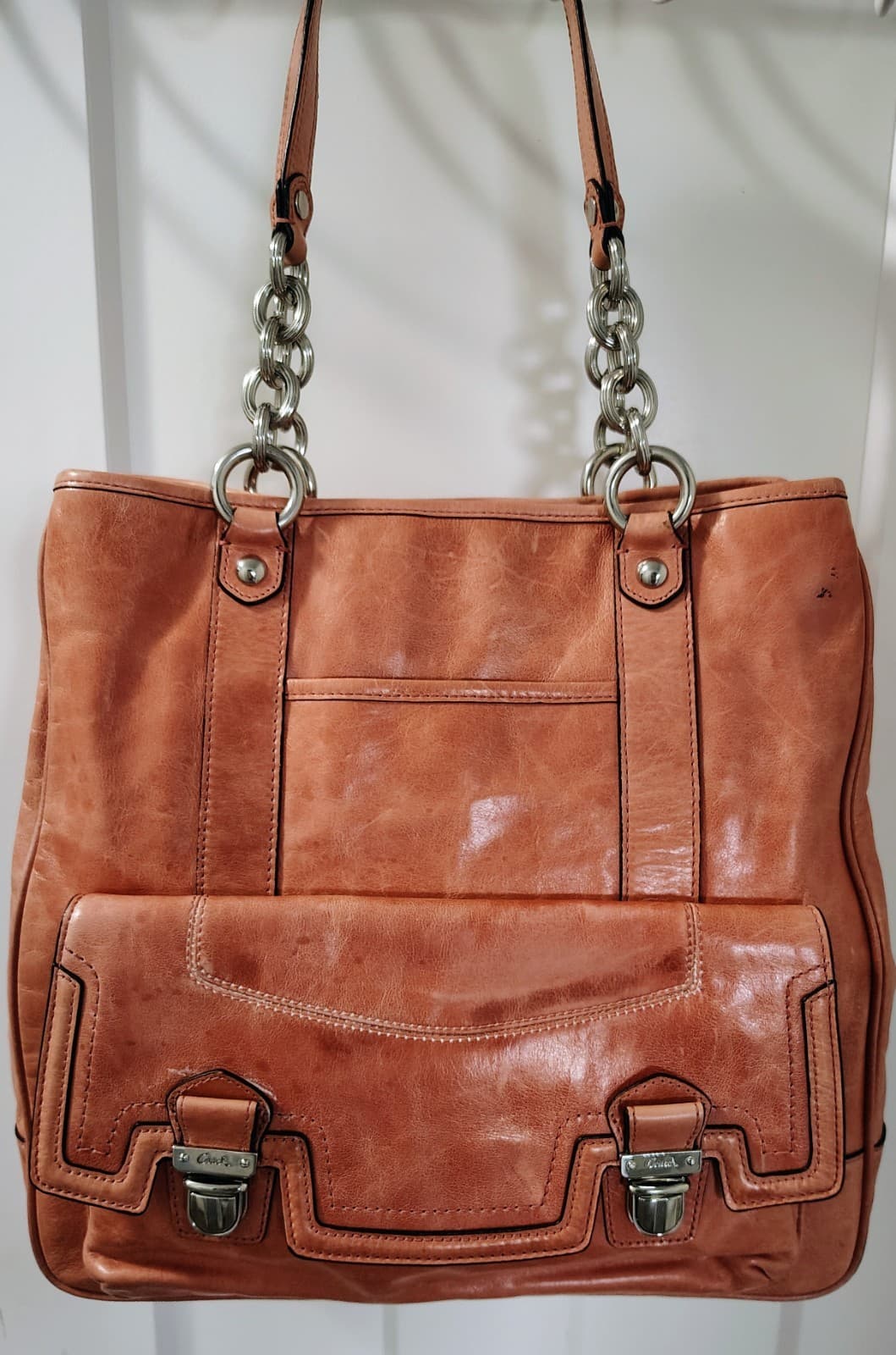 COACH Poppy Camellia Crinkled Leather Tote Satchel Antique Rose MSRP $398