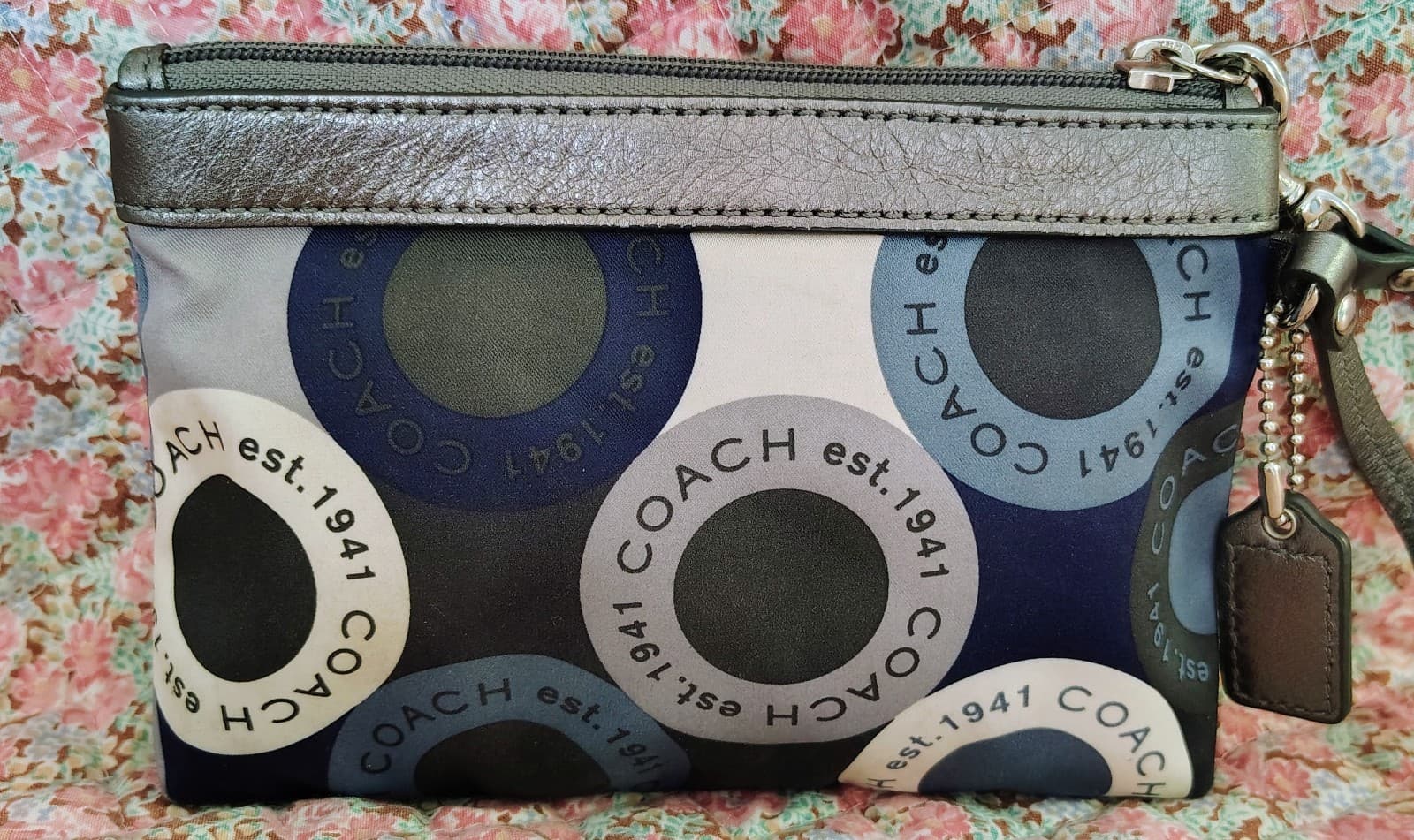 Coach Blue Gray Logo Wristlet Silver Leather And Charm - Thumbnail 6