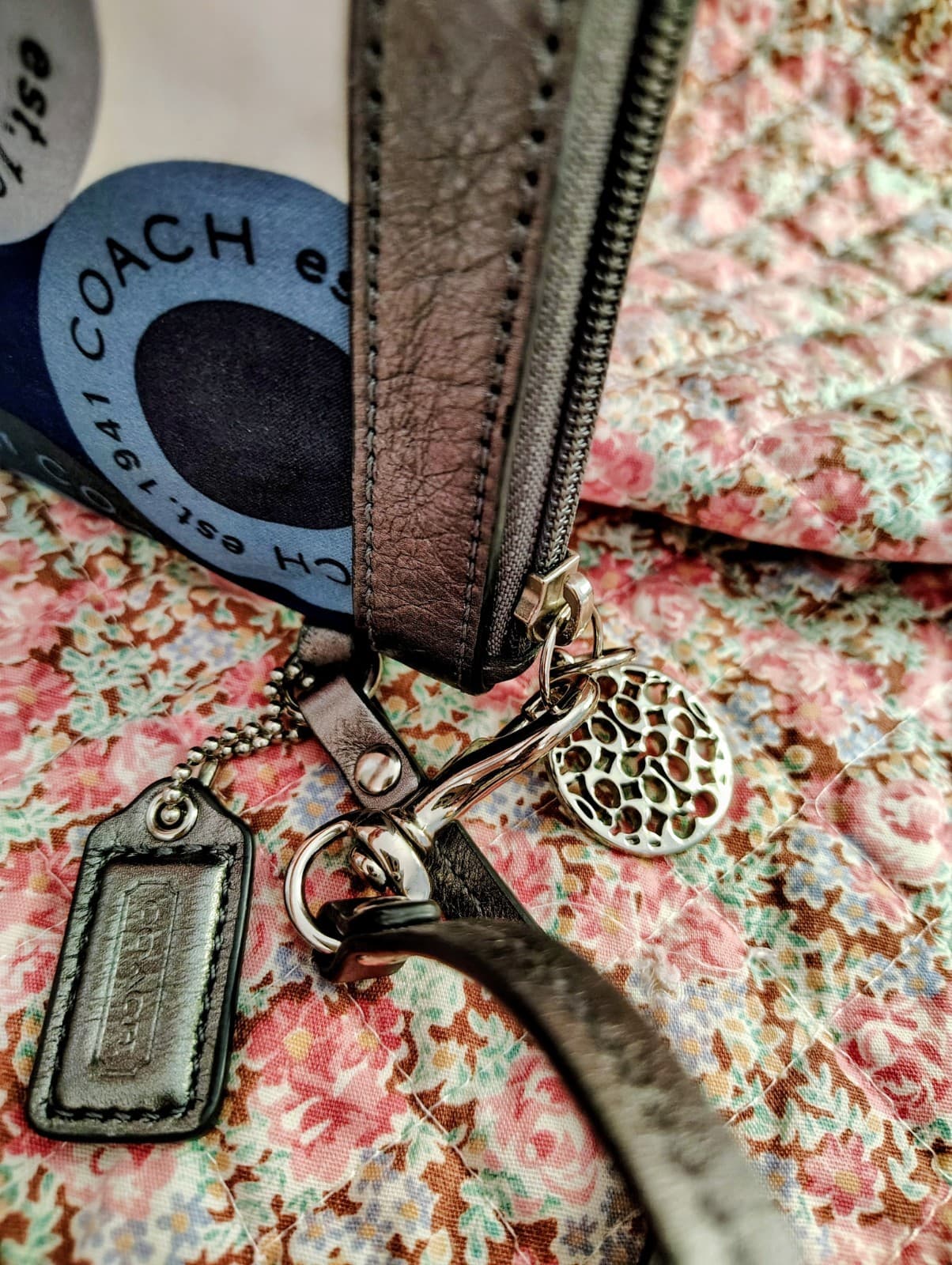 Coach Blue Gray Logo Wristlet Silver Leather And Charm - Thumbnail 9