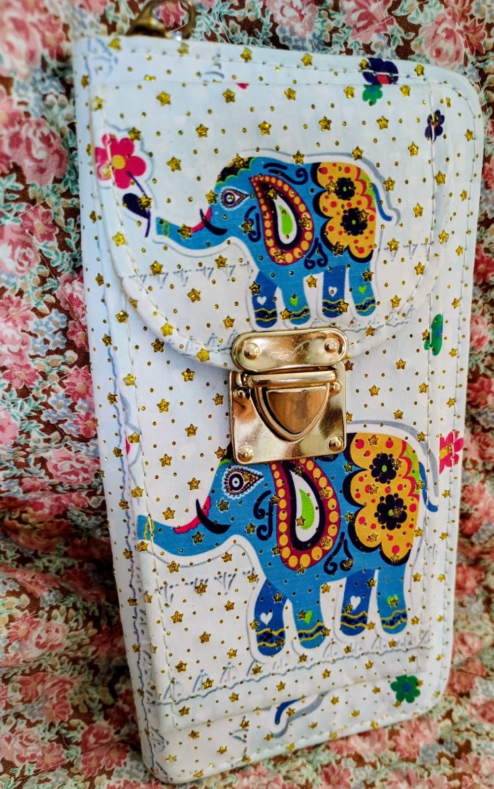 Bohemian Elephant Long Wallet Gold Buckle