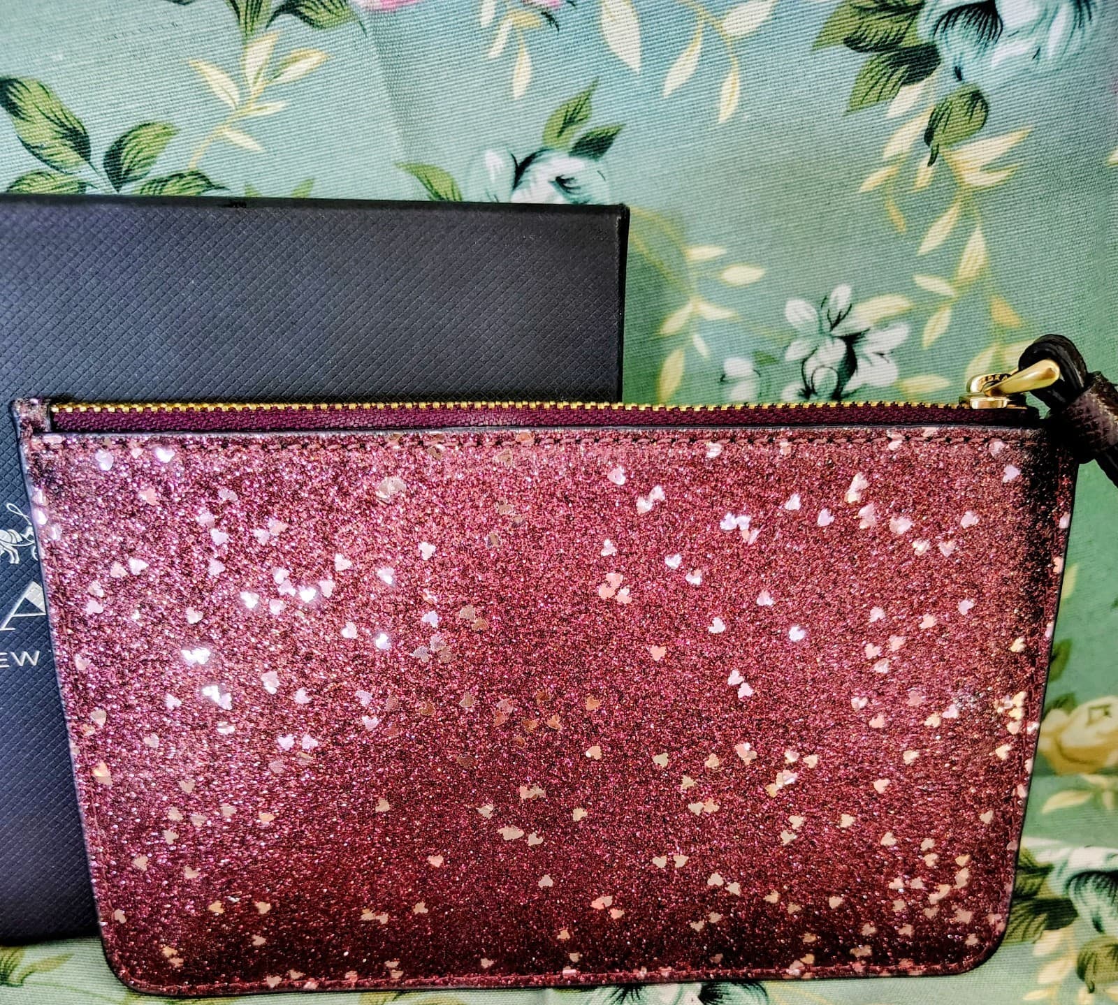 Coach Glitter Heart Wristlet Pouch Burgundy Metallic Zip Clutch MSRP $85 - Thumbnail 2