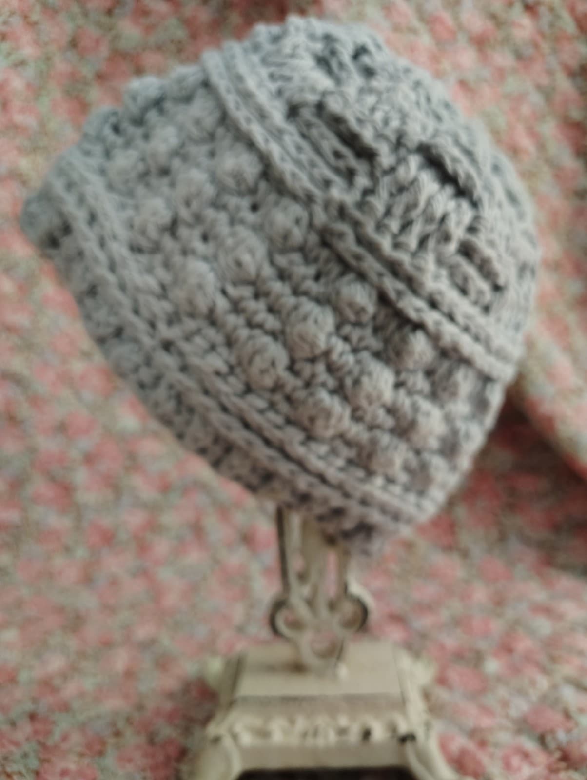 Knitted Infant Baby Gray Beanie Hat, Homemade Amish - Thumbnail 7