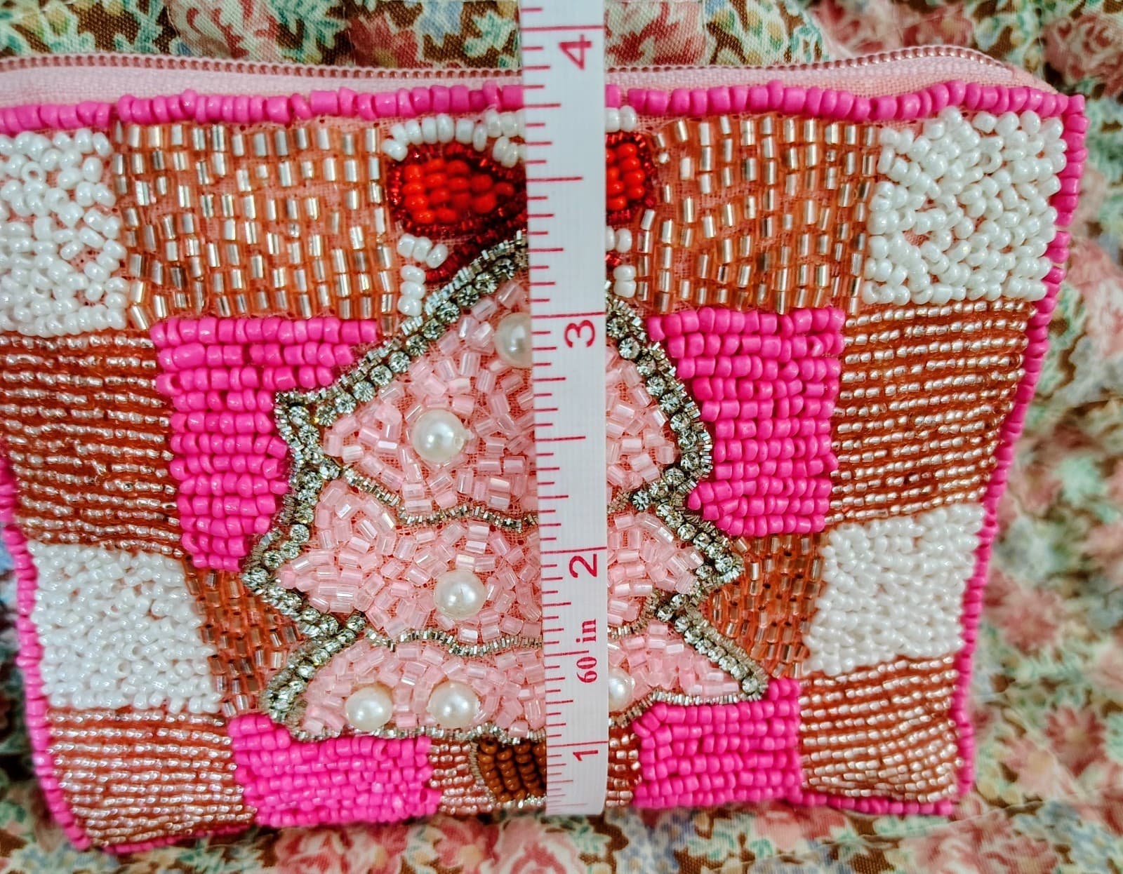 Pretty In Pink Christmas Tree Beaded Coin Pouch - Thumbnail 10