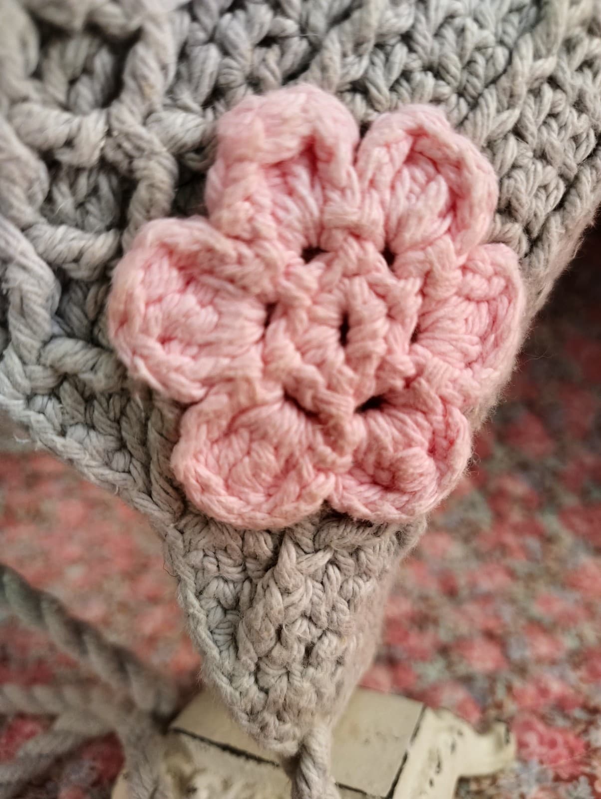 Handmade Amish Baby Girls Knitted Beanie Hat Flower - Thumbnail 4