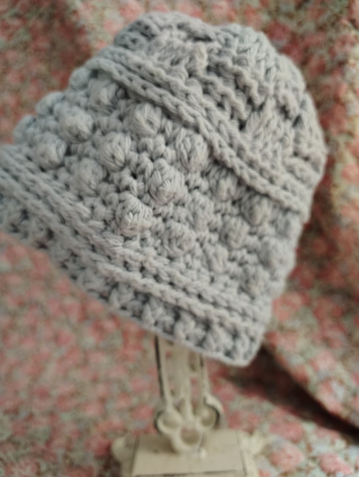 Knitted Infant Baby Gray Beanie Hat, Homemade Amish - Thumbnail 6